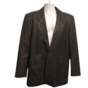 MIDWEST INTERNATIONAL Vintage Men's Dark Gray Leather Blazer Jacket Size L‎ Long